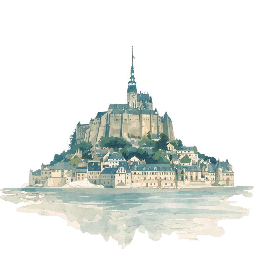 clipart 水彩画 × 水色 × アンティーク × フランス建築物 12種類