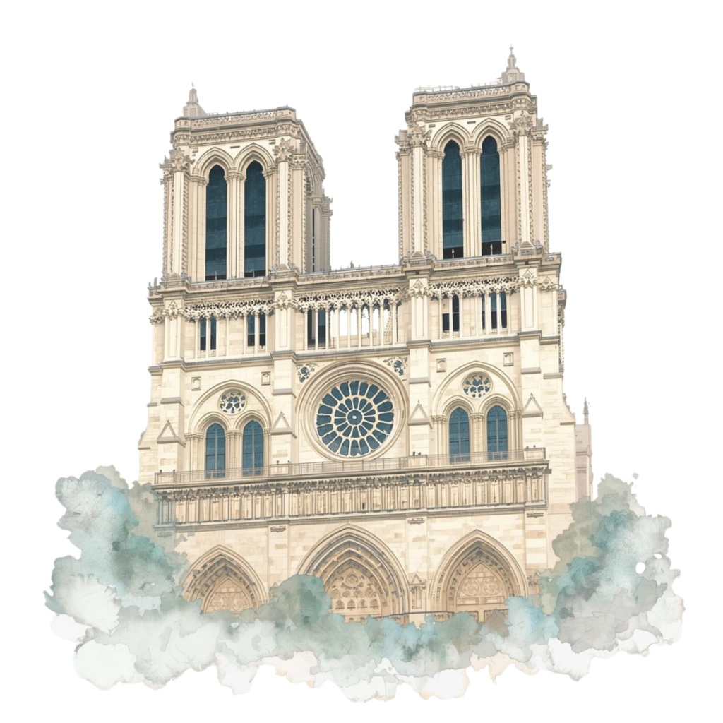 clipart 水彩画 × 水色 × アンティーク × フランス建築物 12種類