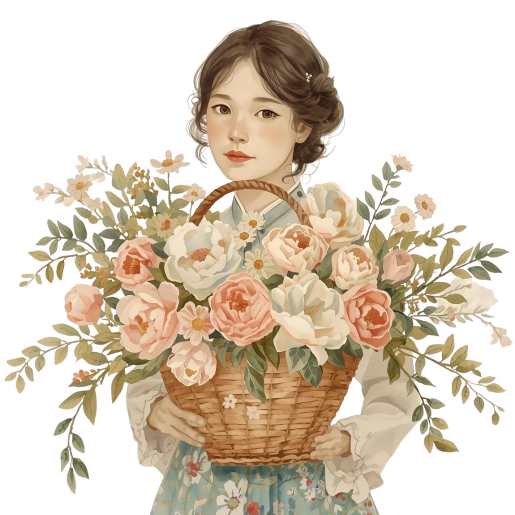 clipart 「水彩画」「アンティーク調」「可愛い女性のクリップアート」12種類 PNG