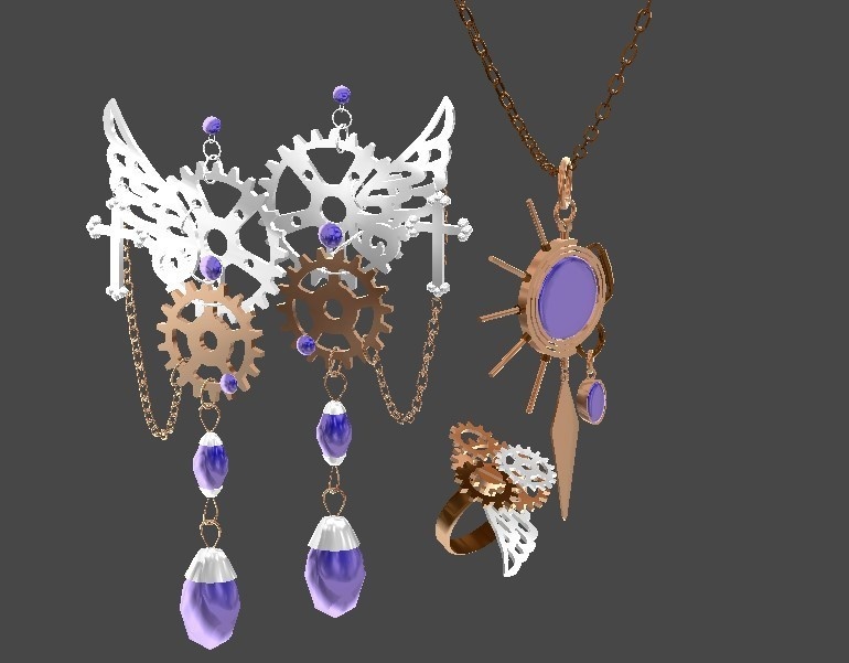 セール!!【Steampunk 3点セット ネックレス、イヤリング、指輪】