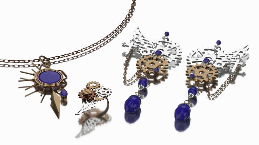 セール!!【Steampunk 3点セット ネックレス、イヤリング、指輪】