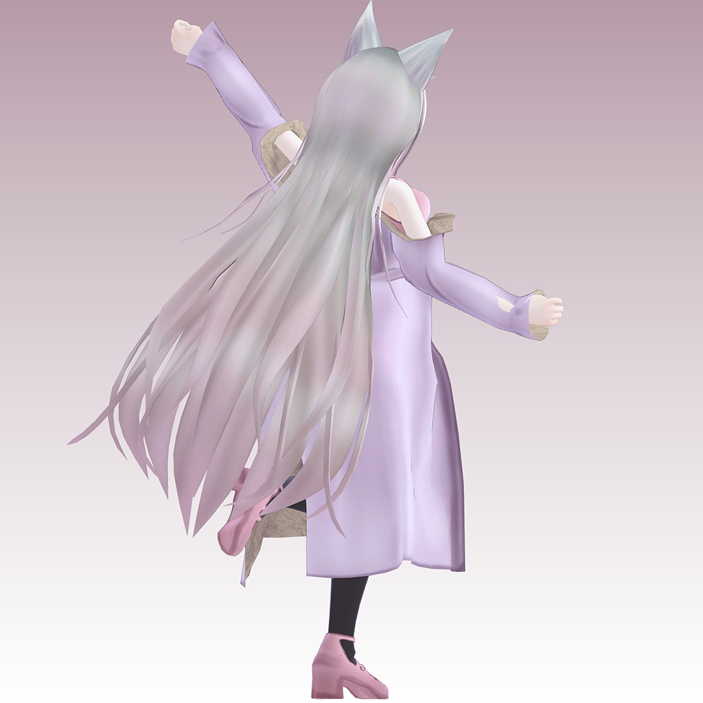 【髪型 VRC】ロングヘア 狼耳付き 【3Dモデル】