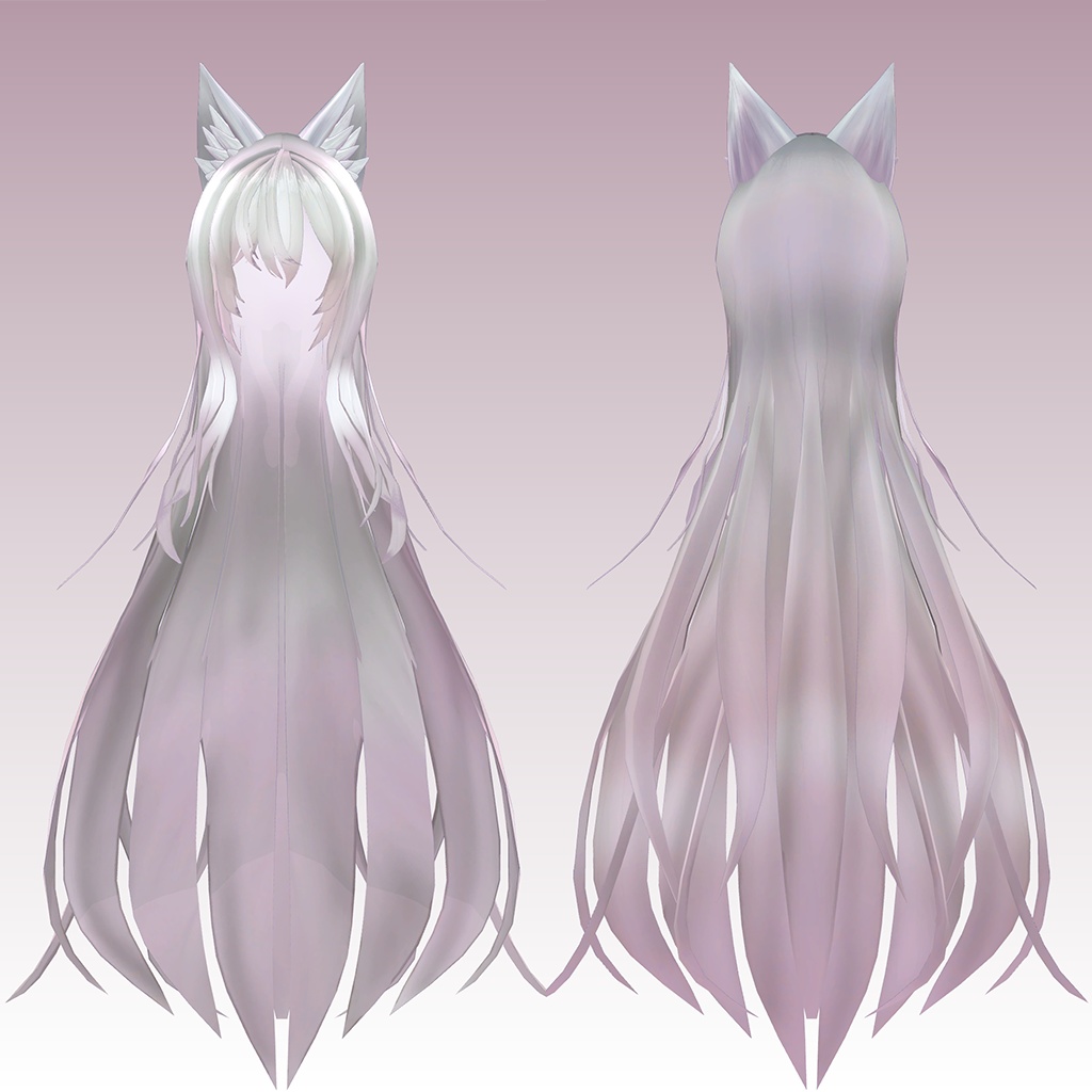【髪型 VRC】ロングヘア 狼耳付き 【3Dモデル】