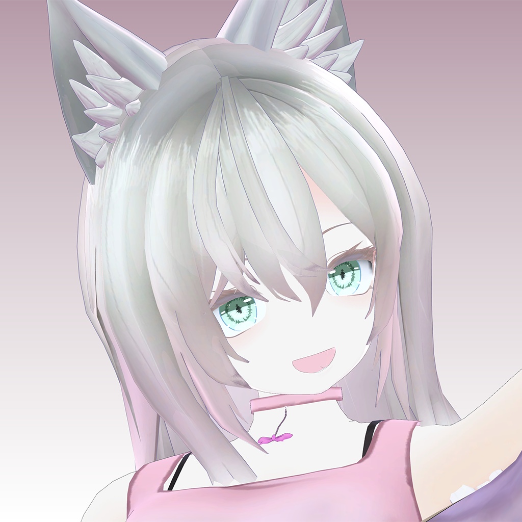 【髪型 VRC】ロングヘア 狼耳付き 【3Dモデル】