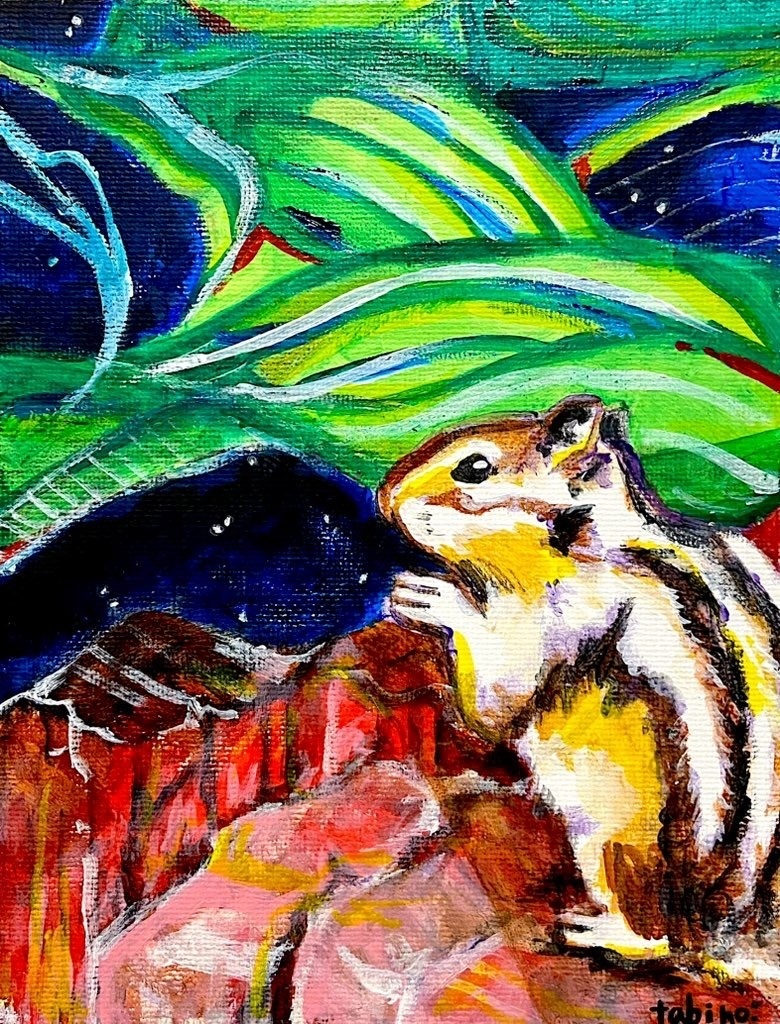 赤・青・緑・リス　0号サイズ（原画）