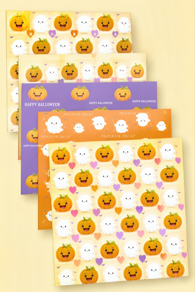 ハロウィンデジタルペーパー　5枚セット　ラッピングや待ち受けに　ポップ　カラフル
