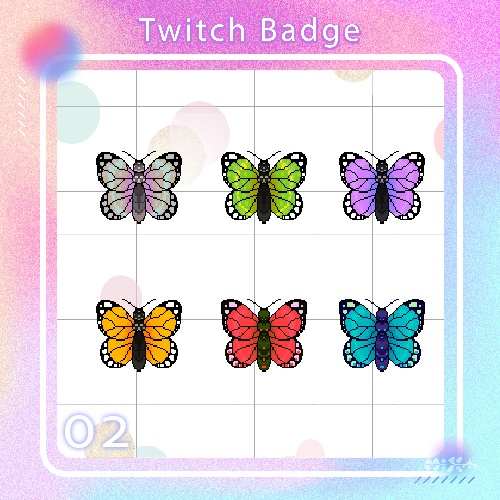 【無料素材PNG】Twitch Badges Pixel art _ Butterfly