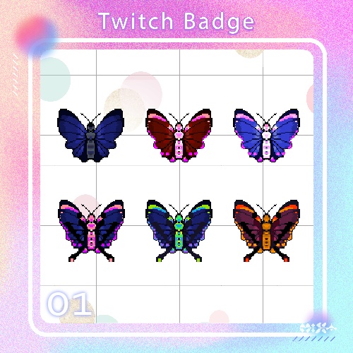 【無料素材PNG】Twitch Badges Pixel art _ Butterfly