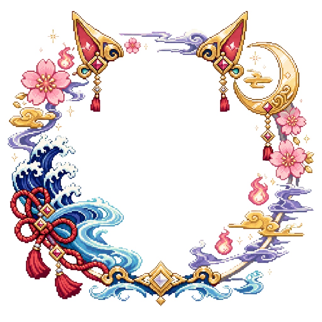 【VTuber素材】幻想アイコンリング5種セット|天界・魔界・和風・宇宙・海・透過PNG