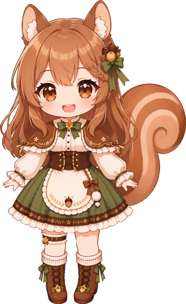 【共用・非独占】どんぐりリス娘の立ち絵素材|ケモ耳・森ガール・秋コーデ【VTuber・配信用/透過PNG】