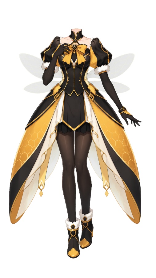 【有料・300円】蜂モチーフ衣装｜黒×はちみつカラーの羽つきヘッドレス立ち絵【VTuber素材・透過PNG