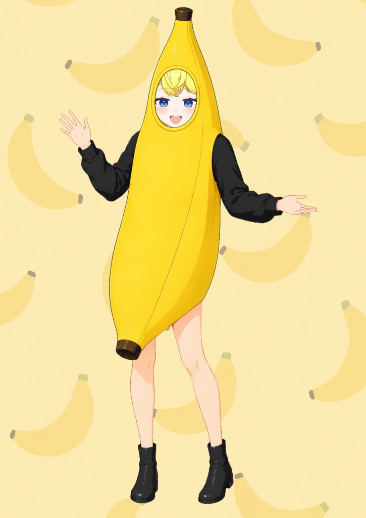 全身バナナ素材3種セット|顔を入れてバナナになれる透過PNG【VTuber・配信用】