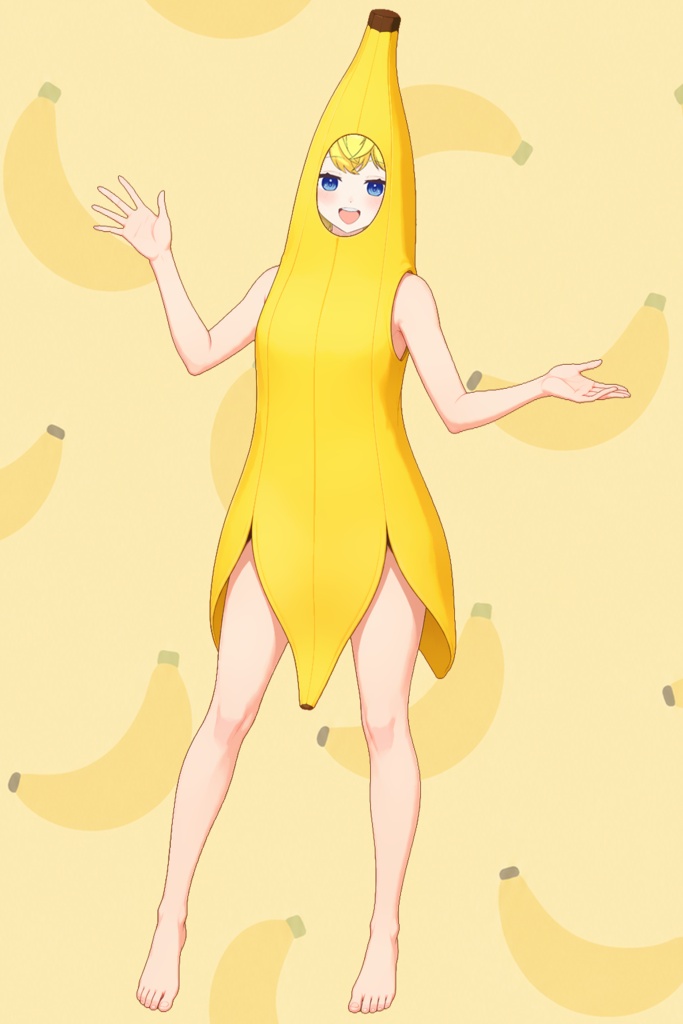 全身バナナ素材3種セット｜顔を入れてバナナになれる透過PNG【VTuber・配信用】