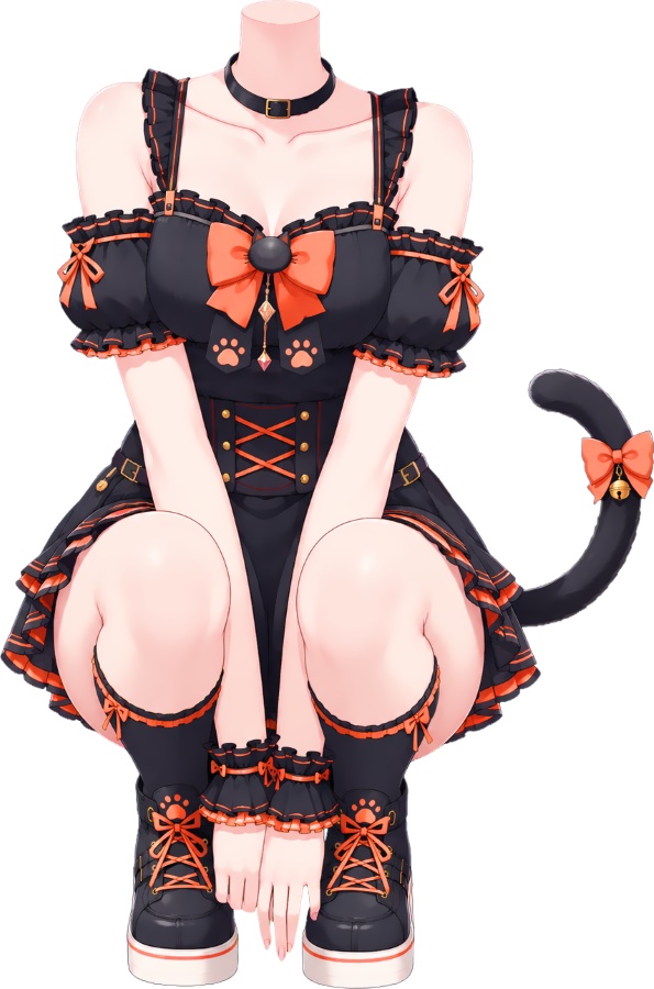【Xサイズ無料/オリジナル300円】ねこメイド風おすわり衣装 全23色|世界猫の日・VTuber用透過PNG