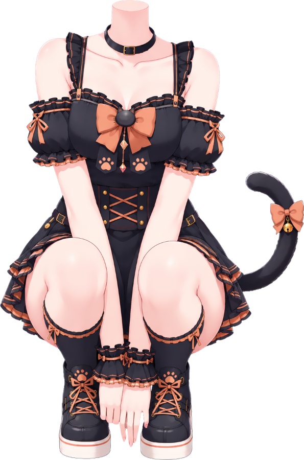 【Xサイズ無料/オリジナル300円】ねこメイド風おすわり衣装 全23色|世界猫の日・VTuber用透過PNG