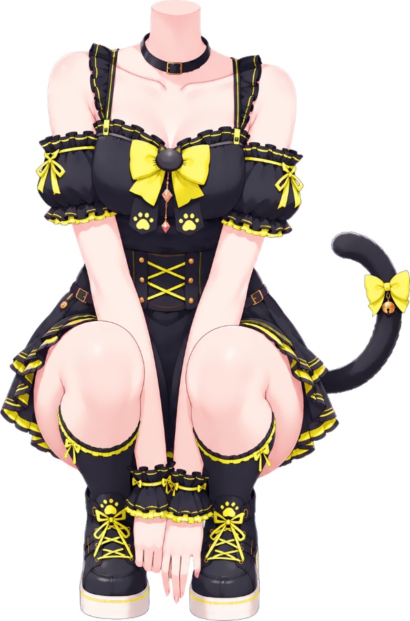 【Xサイズ無料/オリジナル300円】ねこメイド風おすわり衣装 全23色|世界猫の日・VTuber用透過PNG