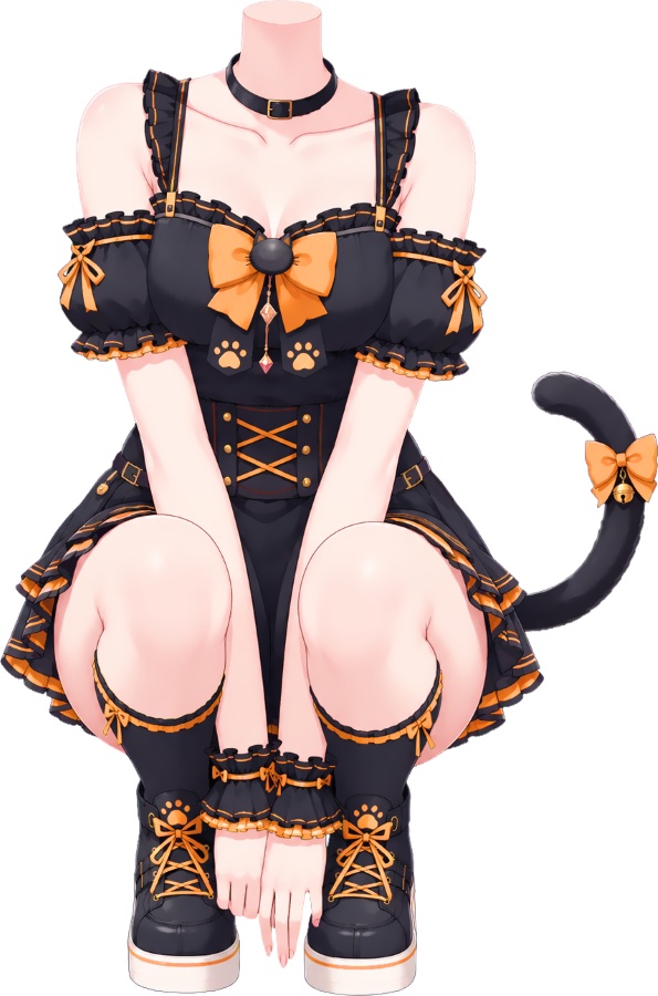 【Xサイズ無料/オリジナル300円】ねこメイド風おすわり衣装 全23色|世界猫の日・VTuber用透過PNG