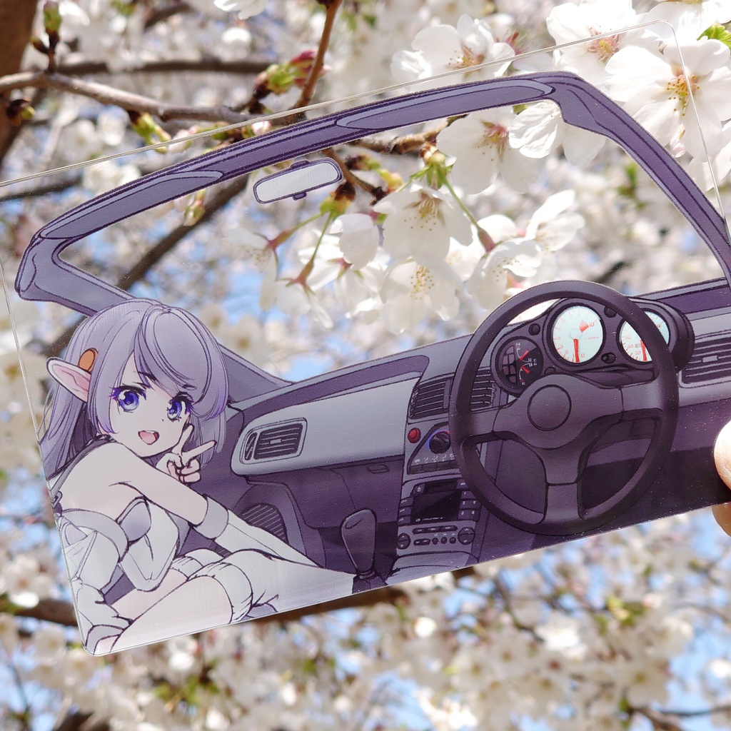 葉書サイズアクリルボード：オープンカーの車窓から（白メーター）