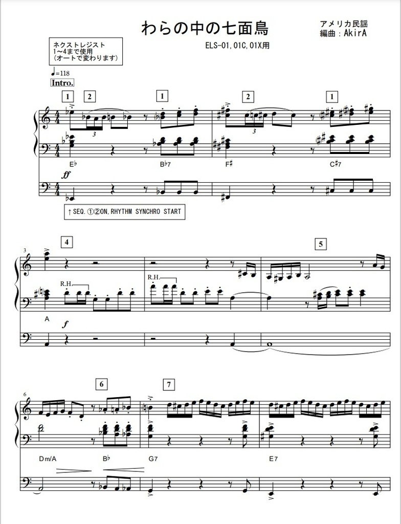 「わらの中の七面鳥」エレクトーンELS-01用楽譜&演奏入りレジストデータ