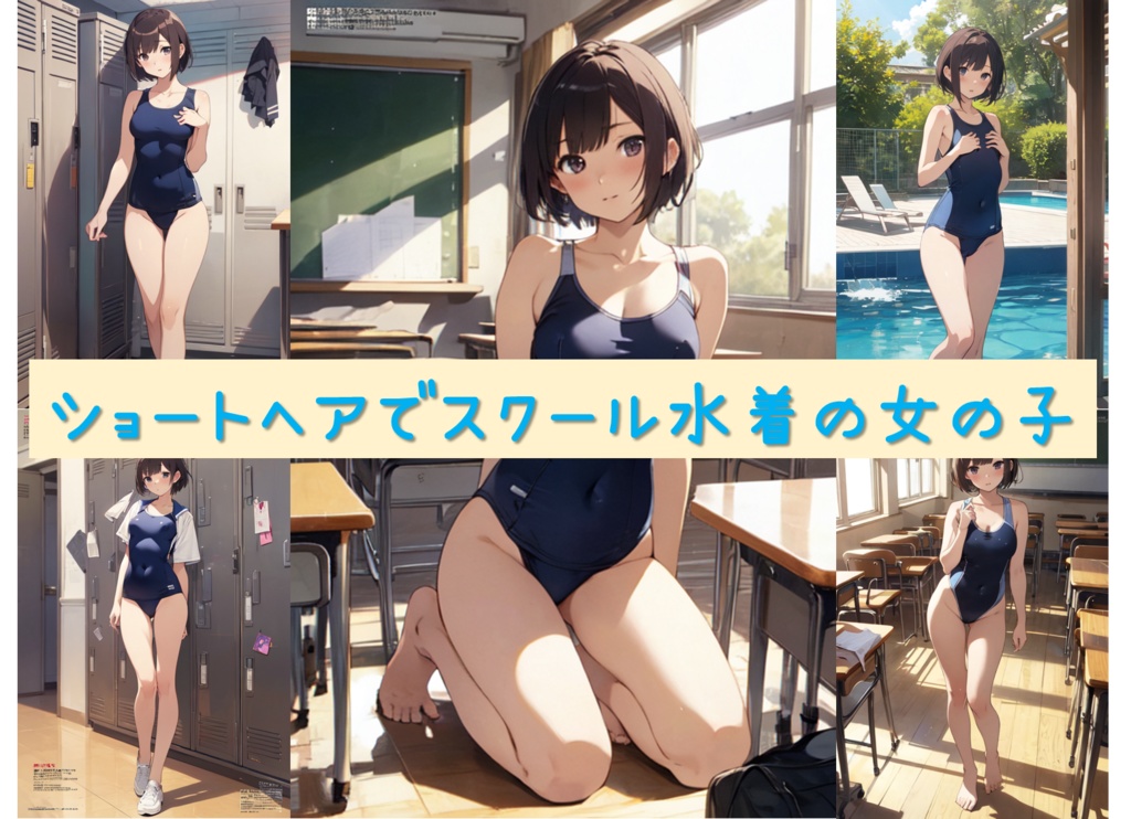 ショートヘアでスクール水着の女の子