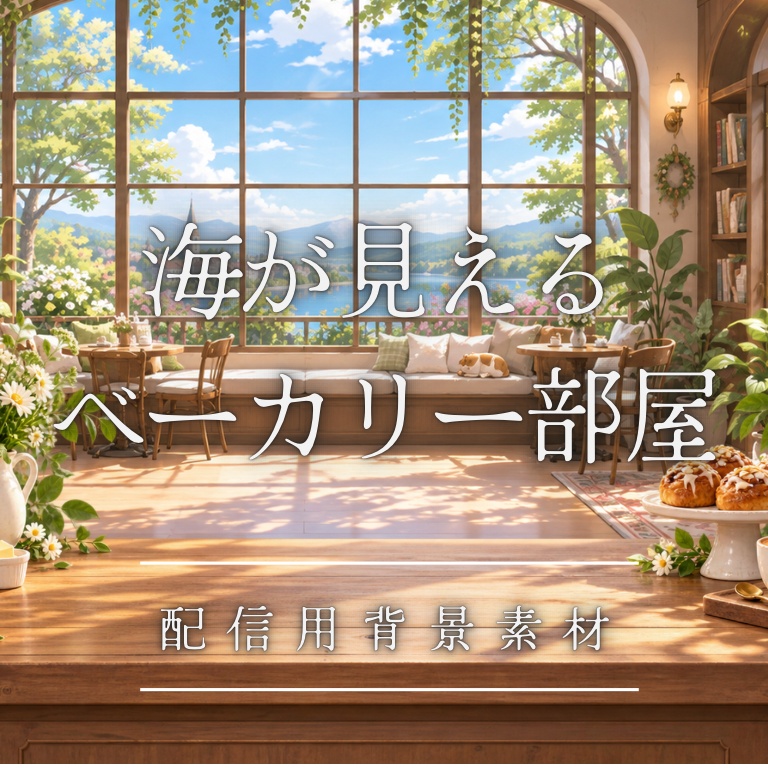 【配信素材】パンと海－海が見えるベーカリー－【配信背景やサムネイルに】