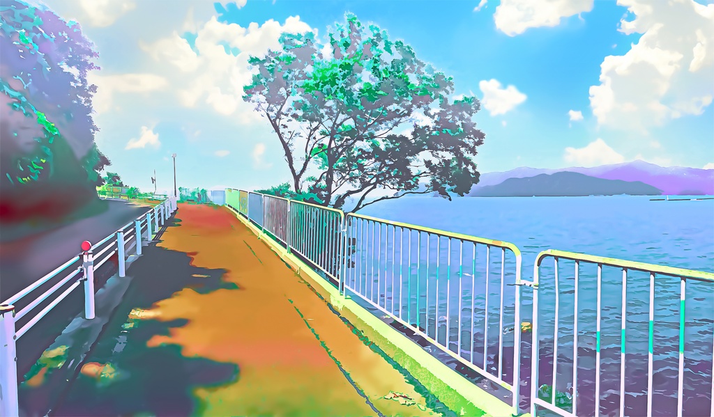 海沿いの国道【背景素材_夕方差分＋空くり抜きセット】