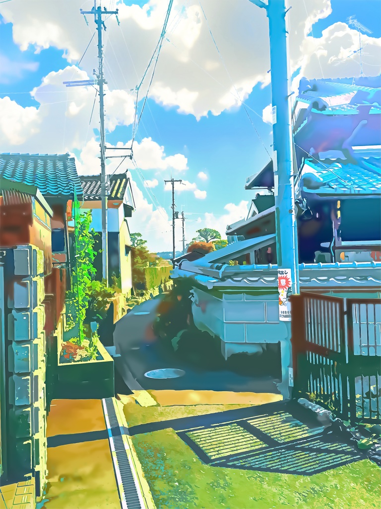 日本家屋と路地裏2【背景素材_夕方差分＋空くり抜きセット】