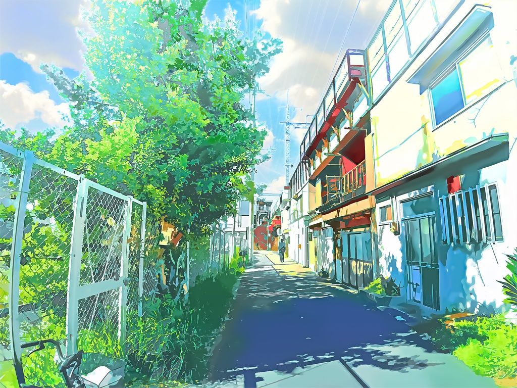 高架下の道【背景素材_夕方差分＋空くり抜きセット】