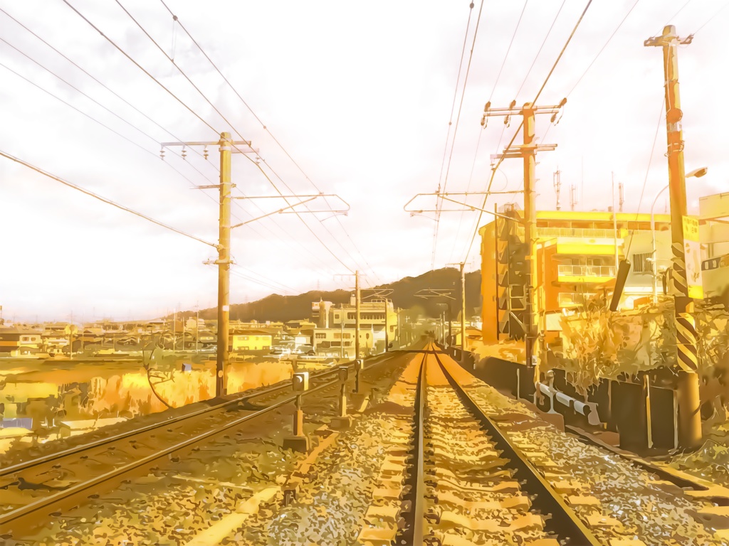 郊外の線路 背景素材 夕方差分 空くり抜きセット Re Creating World Booth