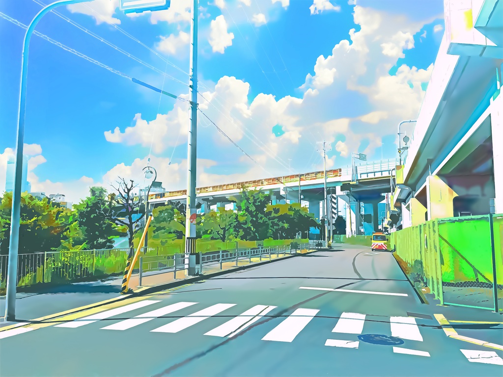 高架沿いの道2【背景素材_夕方差分+空くり抜きセット】