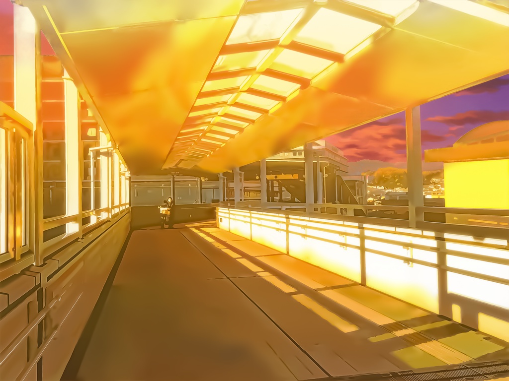 駅の通路【背景素材_夕方差分+空くり抜きセット】