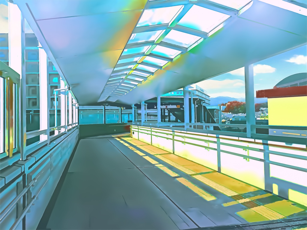  駅の通路【背景素材_夕方差分+空くり抜きセット】