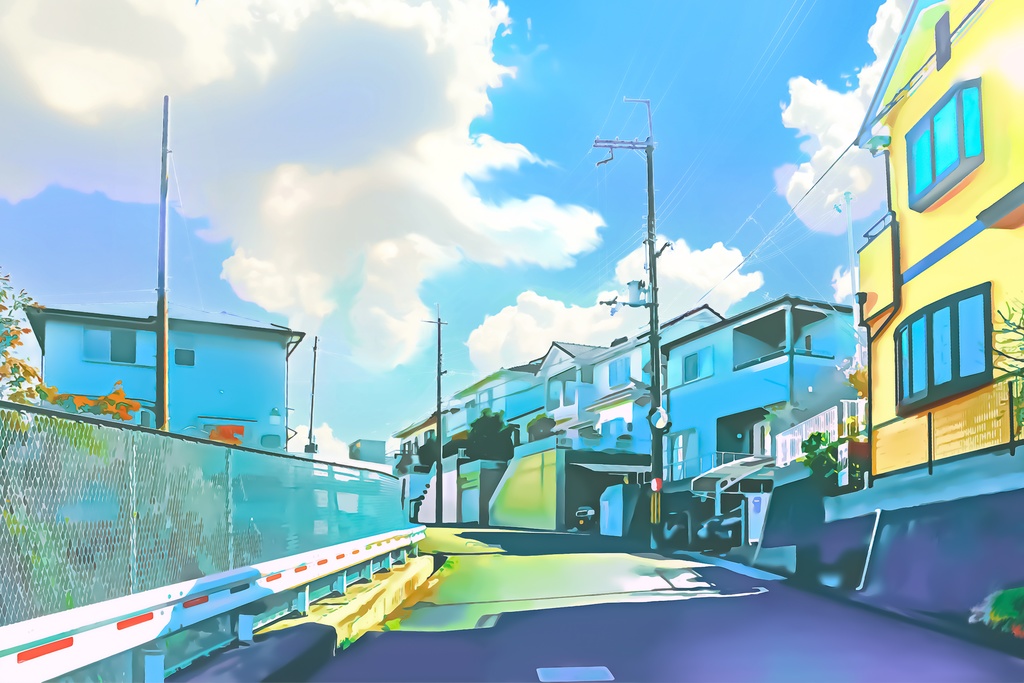  郊外の町【背景素材_夕方差分+空くり抜きセット】