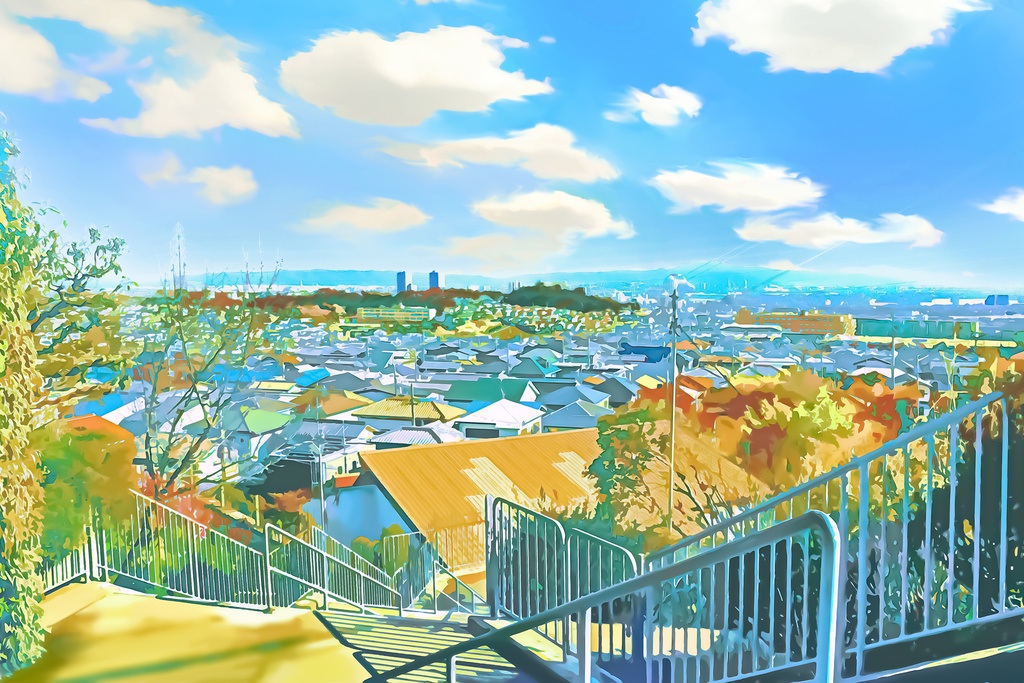 ニュータウンの景観【背景素材_夕方差分+空くり抜きセット】