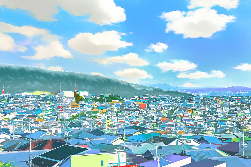  ベットタウンの展望【背景素材_夕方差分+空くり抜きセット】