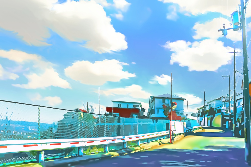  丘の上の町 【背景素材_夕方差分+空くり抜きセット】