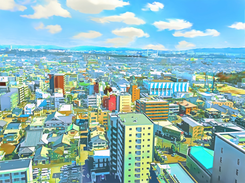 都市の上空 【背景素材_夕方差分＋空くり抜きセット】