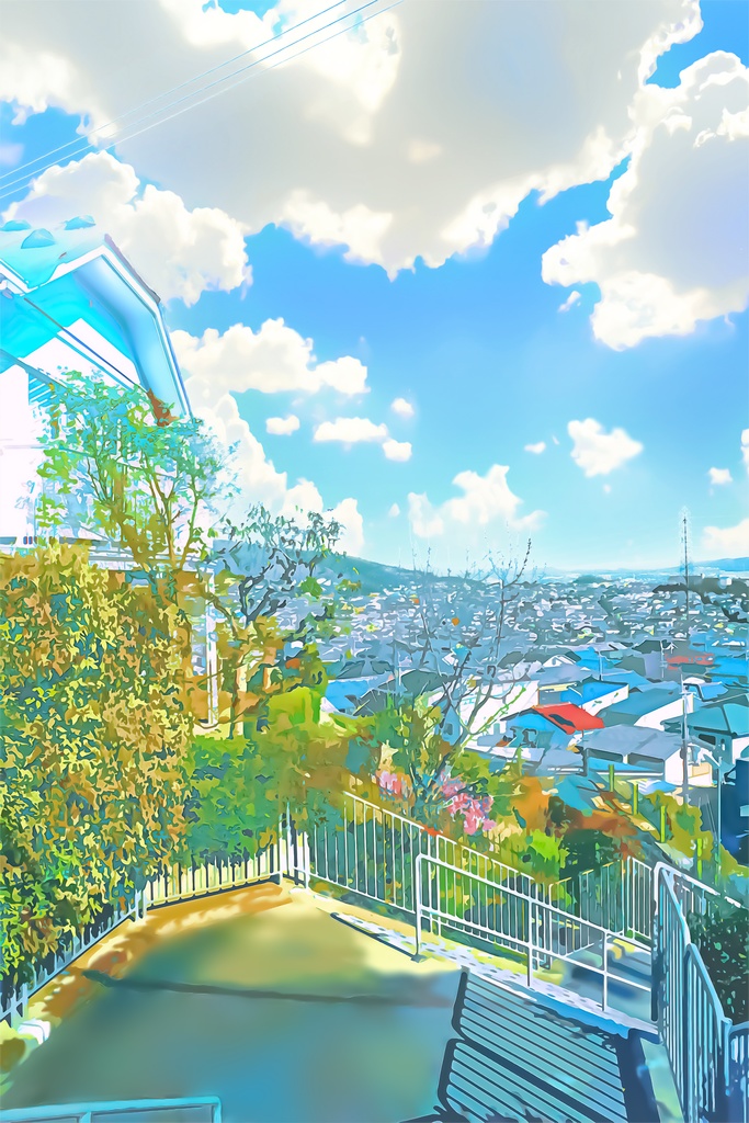 丘の上の家々【背景素材_夕方差分＋空くり抜きセット】