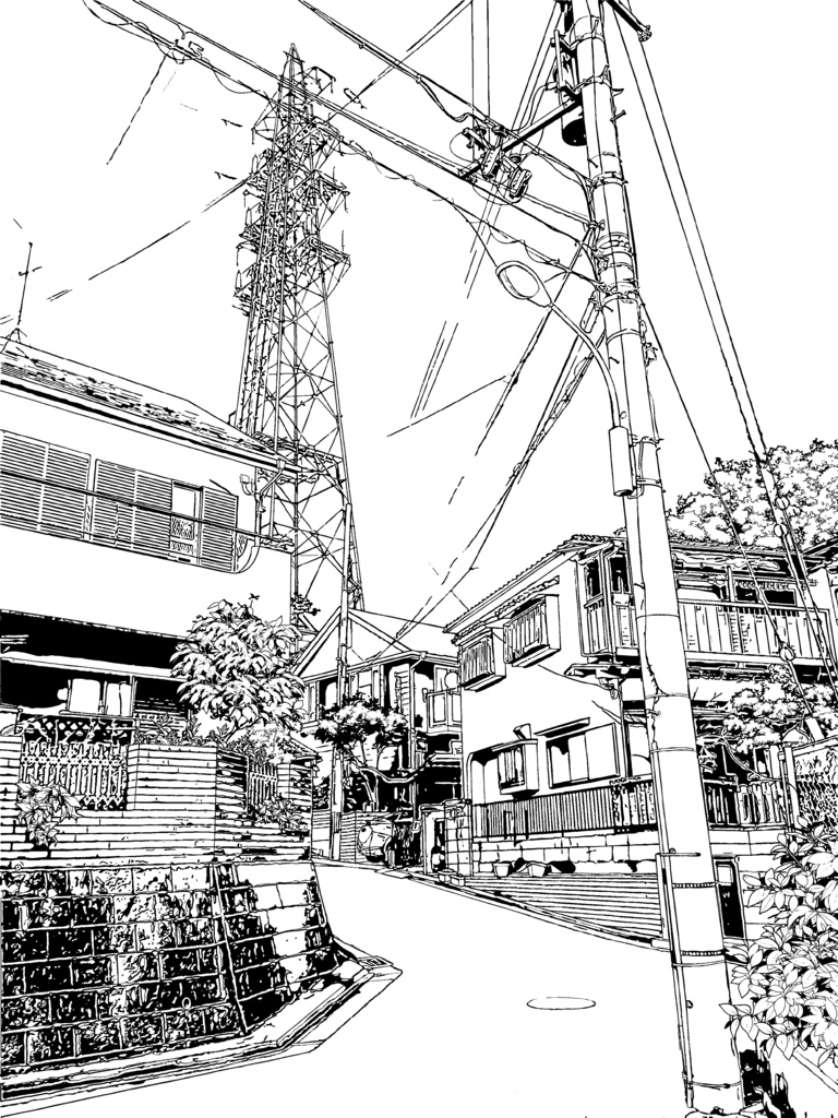 住宅街1/漫画背景【PSDファイル+トーンと線画セット】