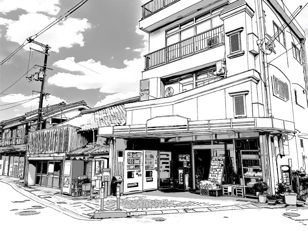 地方の商店 漫画背景 クリスタ対応psd トーンと線画セット Re Creating World Booth