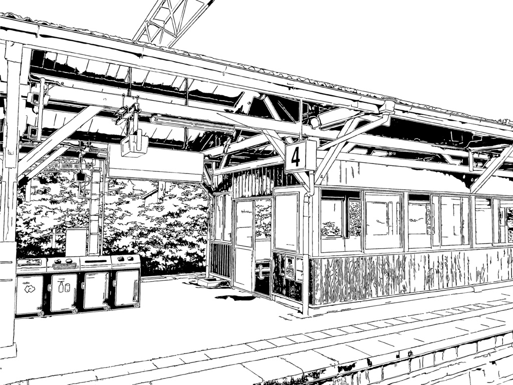 駅のホーム/漫画背景【クリスタ対応PSD+トーンと線画セット】