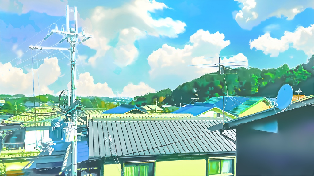 住宅街の屋根【背景素材_夕方差分+空くり抜きセット】