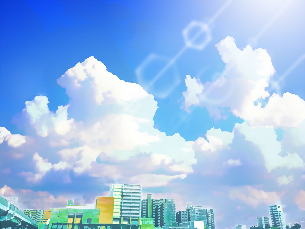 都会の空と雲【背景素材_夕方差分＋空くり抜きセット】
