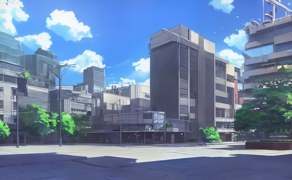 都会の駅前1【アニメ風背景素材】