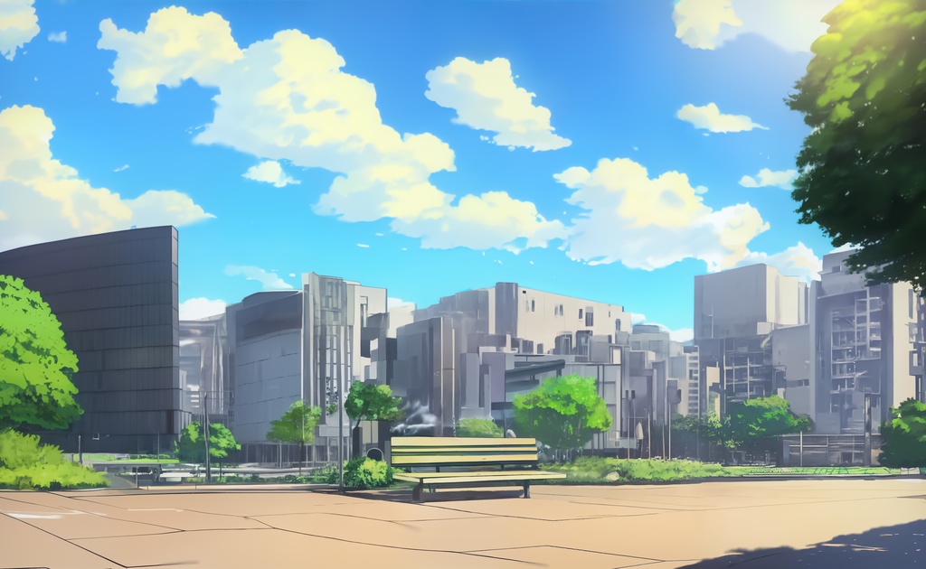 都会の公園2【アニメ風背景素材】