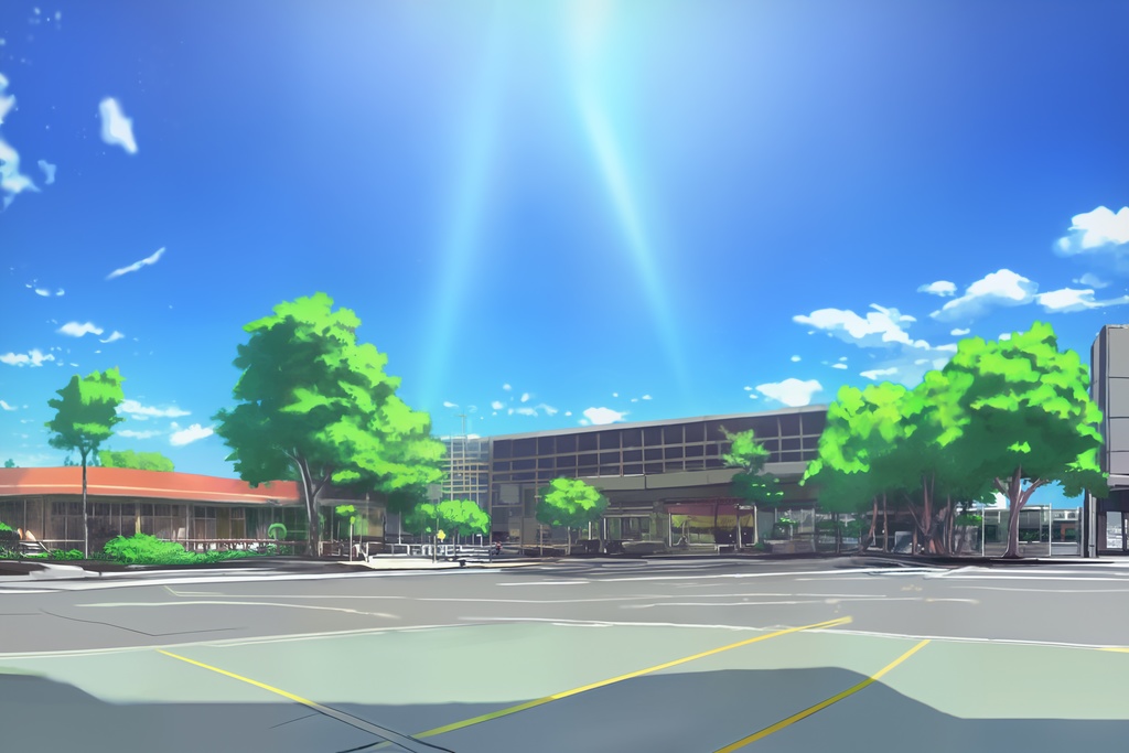郊外の駅前【アニメ風背景素材】