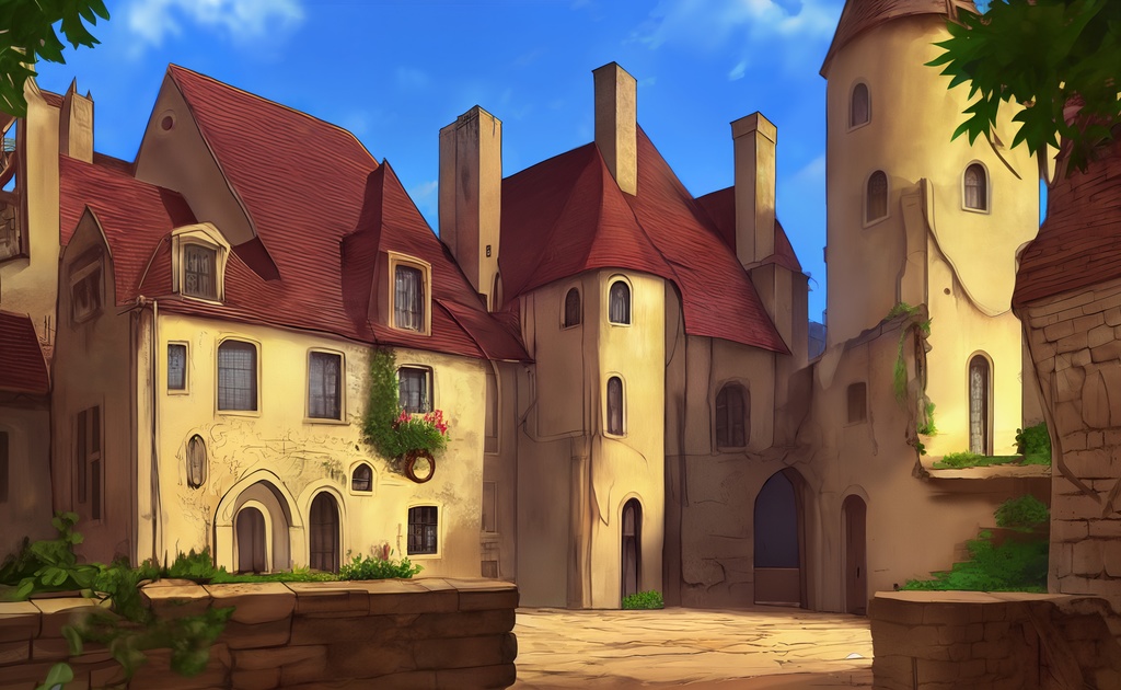 西洋の街角(異世界風)【高精細アニメ背景素材】