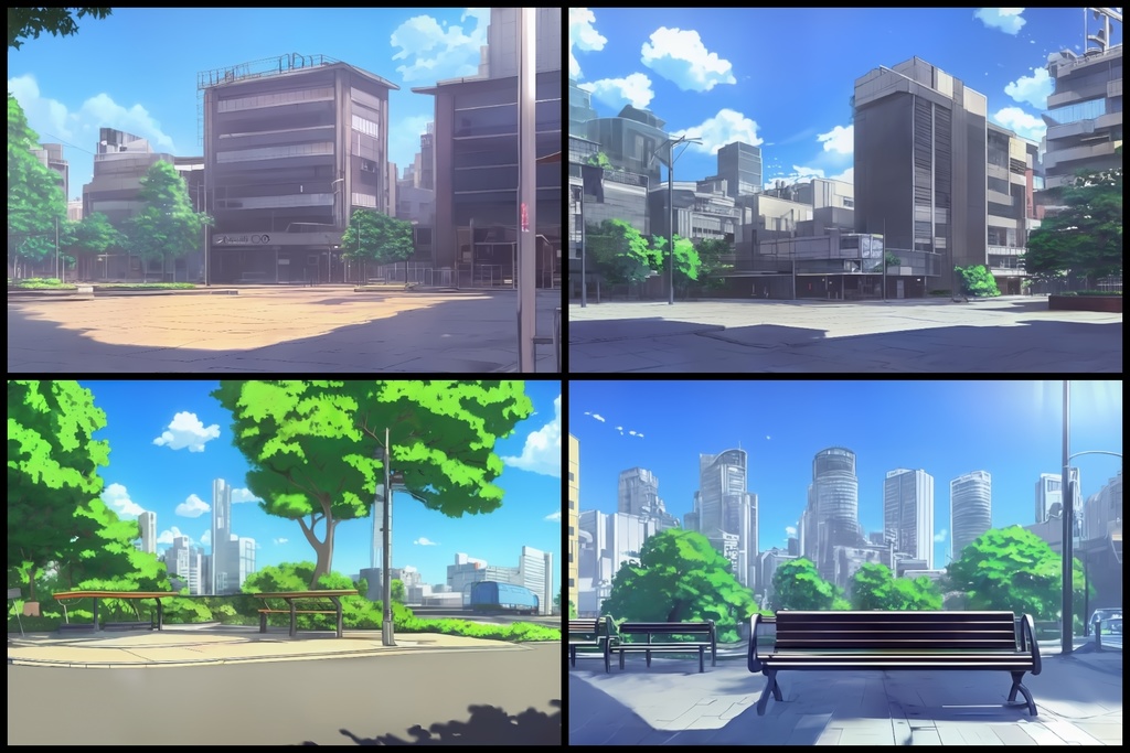 フリー背景素材集「都会風景と公園①」超高精細ビュー