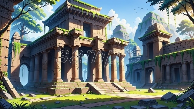 「神聖なるジャングル寺院」_(セール価格中！)【高精細背景素材】