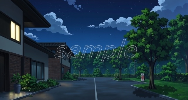 「夜の住宅街」_(セール価格中！)【高精細背景素材】